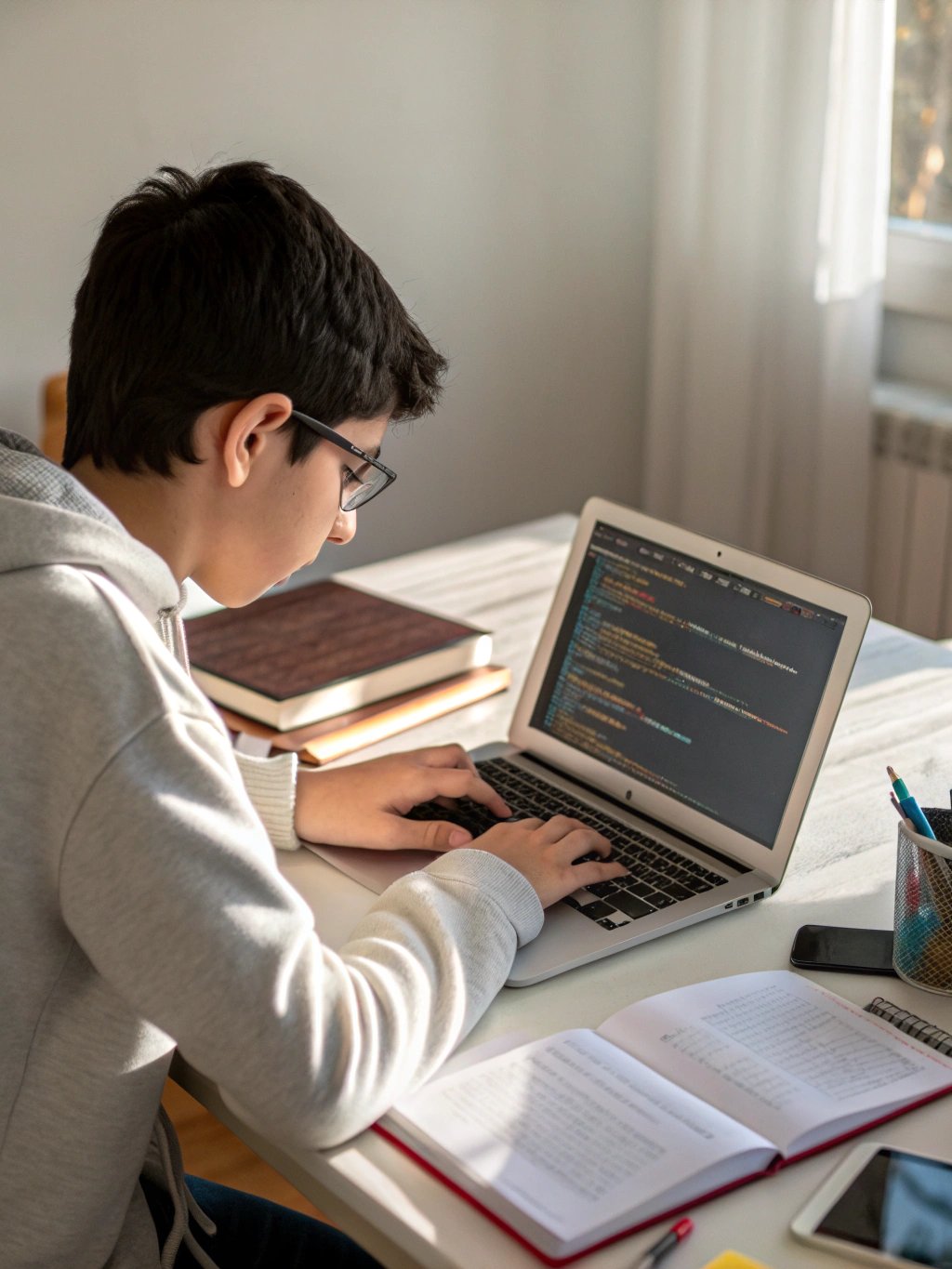 Class X Computer student coding on a laptop